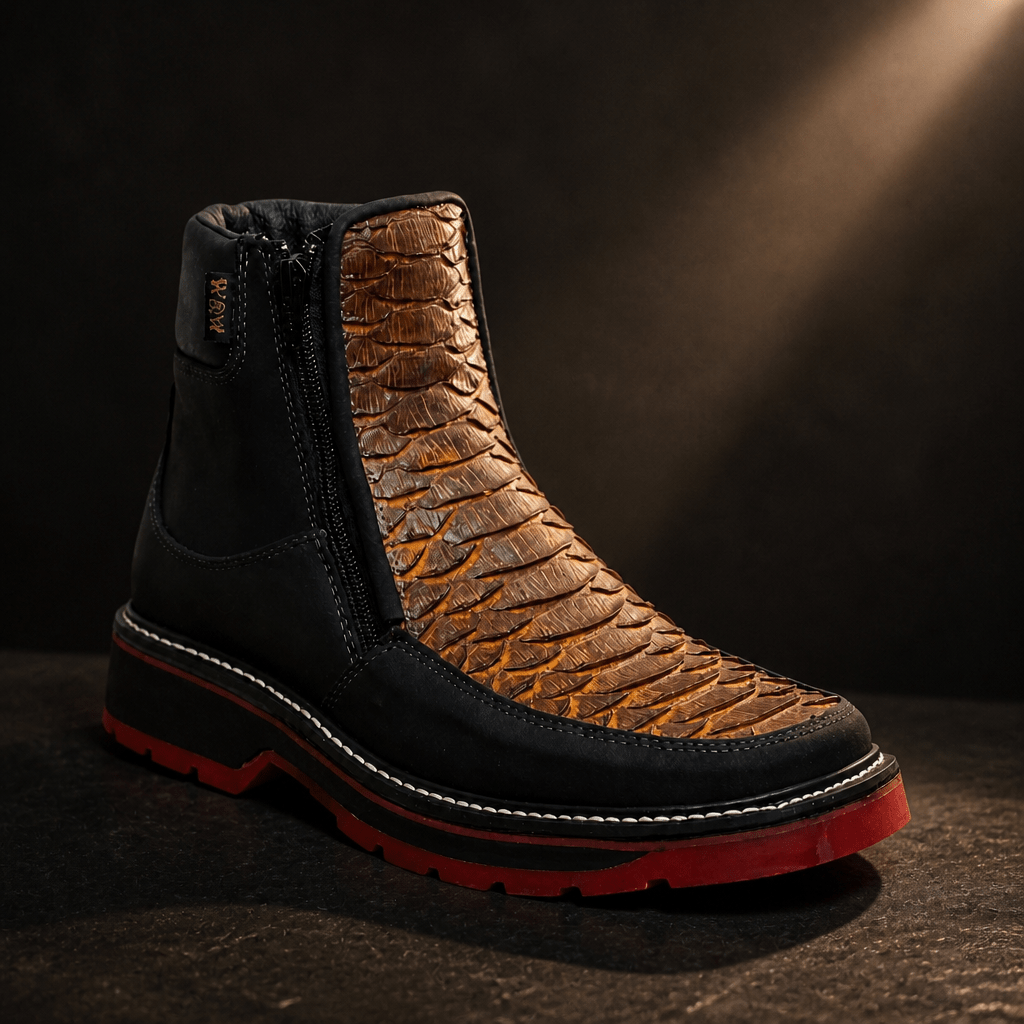 A&A Western Wear Men's Python Print Square Toe Zip Work Boots – Honey - OriginalWestern.com