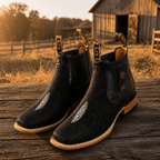 A&A Western Wear Men’s Stingray Print Square Toe Ankle Boots – Black - OriginalWestern.com