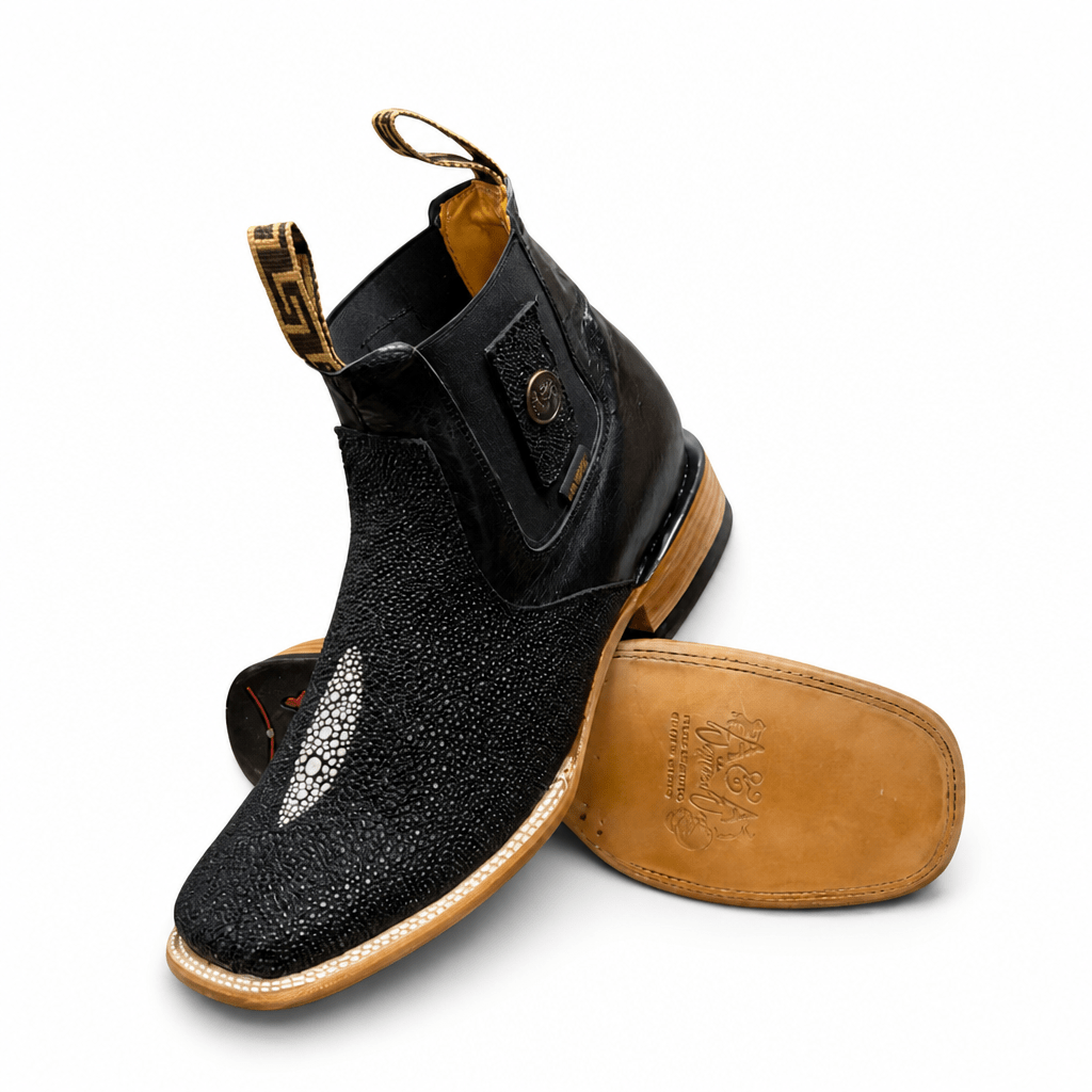 A&A Western Wear Men’s Stingray Print Square Toe Ankle Boots – Black - OriginalWestern.com