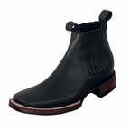 A&A Western Wear Men’s Waxed Leather Tractor Sole Square Toe Ankle Boots – Black - OriginalWestern.com