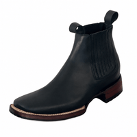 A&A Western Wear Men’s Waxed Leather Tractor Sole Square Toe Ankle Boots – Black - OriginalWestern.com