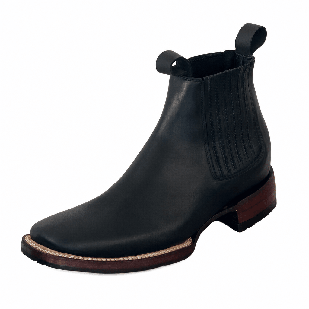 A&A Western Wear Men’s Waxed Leather Tractor Sole Square Toe Ankle Boots – Black - OriginalWestern.com