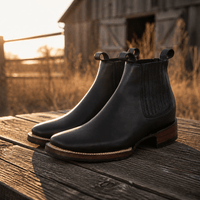 A&A Western Wear Men’s Waxed Leather Tractor Sole Square Toe Ankle Boots – Black - OriginalWestern.com