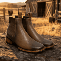 A&A Western Wear Men’s Waxed Leather Tractor Sole Square Toe Ankle Boots – Tan - OriginalWestern.com