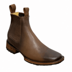 A&A Western Wear Men’s Waxed Leather Tractor Sole Square Toe Ankle Boots – Tan - OriginalWestern.com