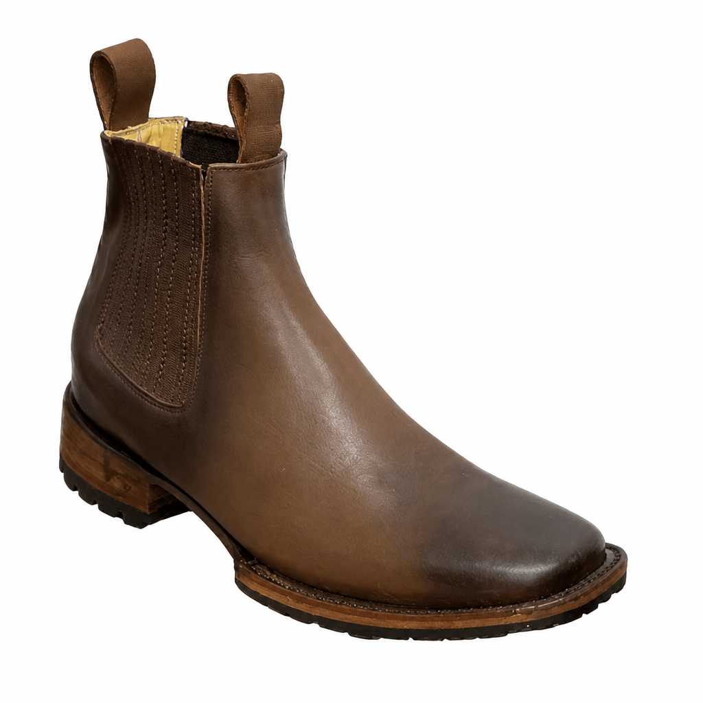A&A Western Wear Men’s Waxed Leather Tractor Sole Square Toe Ankle Boots – Tan - OriginalWestern.com