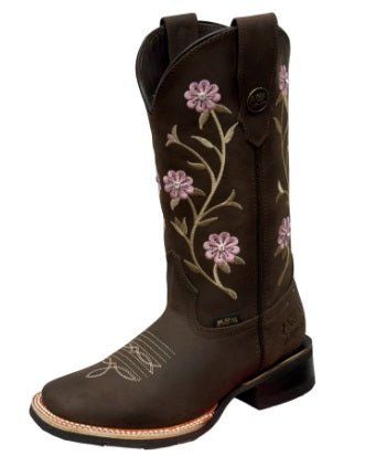 A&A Western Wear Women’s Boots, Crazy Horse Leather with Dusty Pink Floral Embroidery, Square Toe - Brown - OriginalWestern.com