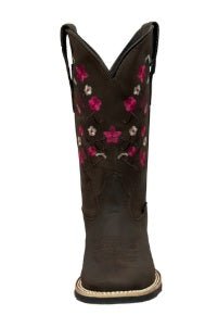 A&A Western Wear Women’s Boots, Crazy Horse Leather with Pink Floral Embroidery, Square Toe - Brown - OriginalWestern.com