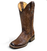 A&A Western Wear Women’s Boots, Hand-Tooled Floral Leather, Square Toe - Honey - OriginalWestern.com
