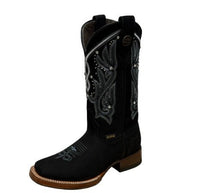 A&A Western Wear Women’s Boots, Leather with Crystal Stud Embroidery, Square Toe - Black - OriginalWestern.com