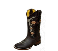 A&A Western Wear Women’s Boots, Leather with Floral Vine Embroidery, Square Toe - Brown - OriginalWestern.com