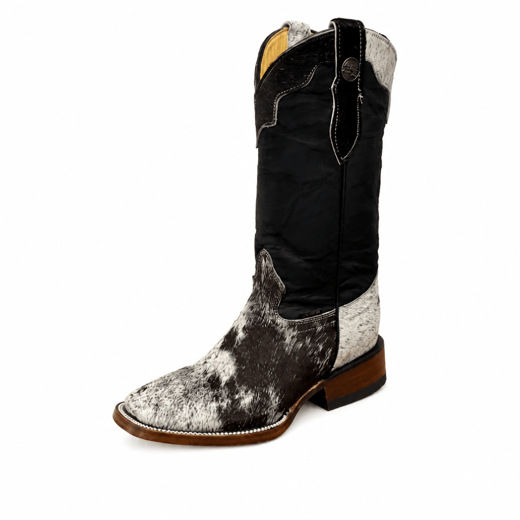 A&A Western Wear Women’s Boots, Leather with Hair-On Cowhide Accents, Square Toe - Black - OriginalWestern.com