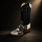 A&A Western Wear Women’s Boots, Leather with Hair-On Cowhide Accents, Square Toe - Black - OriginalWestern.com