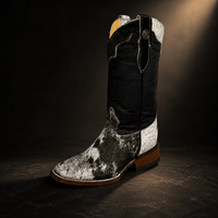 A&A Western Wear Women’s Boots, Leather with Hair-On Cowhide Accents, Square Toe - Black - OriginalWestern.com