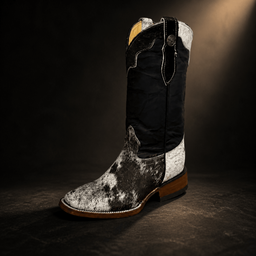 A&A Western Wear Women’s Boots, Leather with Hair-On Cowhide Accents, Square Toe - Black - OriginalWestern.com