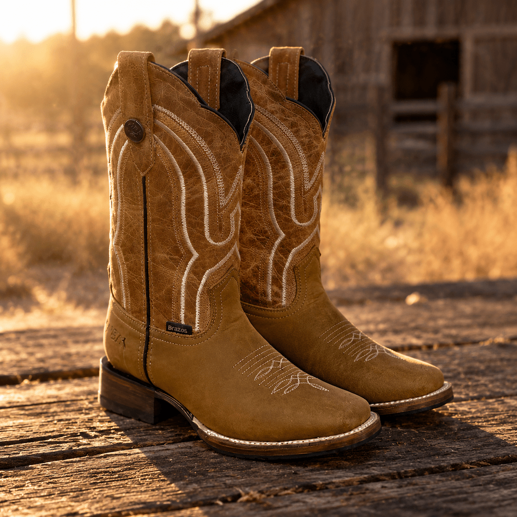 A&A Western Wear Women’s Boots, Two-Tone Leather with Cream Stitched Shaft and Non-Slip Rubber Sole, Square Toe - Tan - OriginalWestern.com
