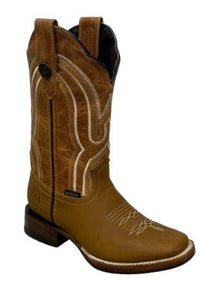 A&A Western Wear Women’s Boots, Two-Tone Leather with Cream Stitched Shaft and Non-Slip Rubber Sole, Square Toe - Tan - OriginalWestern.com