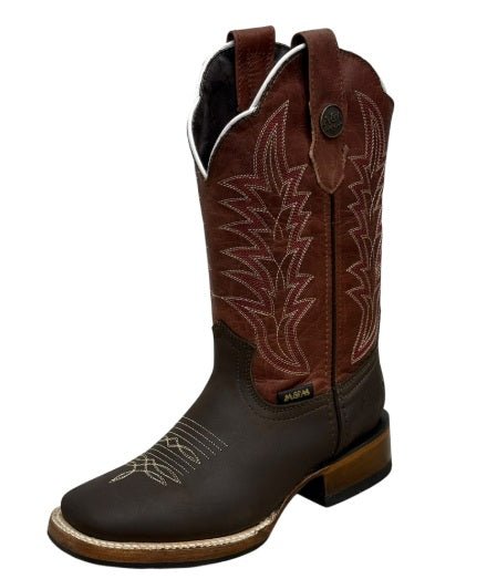 A&A Western Wear Women’s Boots, Two-Tone Leather with Cream Stitching and Non-Slip Rubber Sole, Square Toe - Brown/Burgundy - OriginalWestern.com
