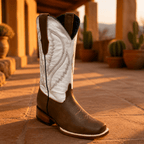 A&A Western Wear Women’s Boots, Two-Tone Leather with Tonal Stitched Shaft, Square Toe - Tobacco/White - OriginalWestern.com