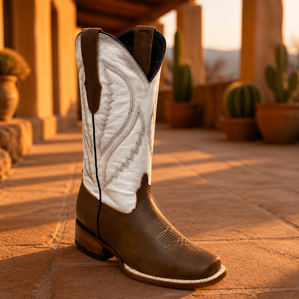 A&A Western Wear Women’s Boots, Two-Tone Leather with Tonal Stitched Shaft, Square Toe - Tobacco/White - OriginalWestern.com