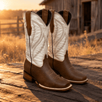 A&A Western Wear Women’s Boots, Two-Tone Leather with Tonal Stitched Shaft, Square Toe - Tobacco/White - OriginalWestern.com