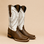 A&A Western Wear Women’s Boots, Two-Tone Leather with Tonal Stitched Shaft, Square Toe - Tobacco/White - OriginalWestern.com