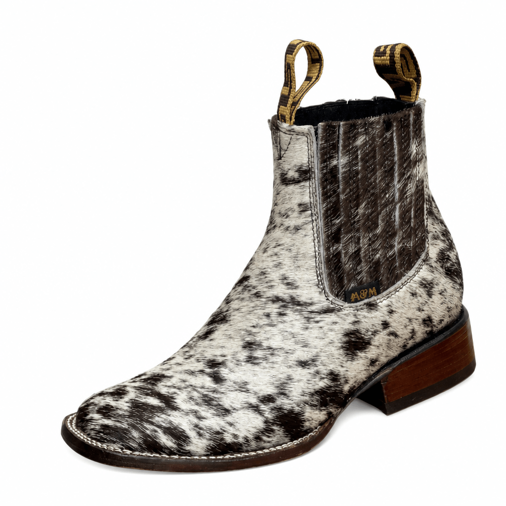 A&A Western Wear Women’s Chelsea Ankle Boots, Genuine Hair-On Cowhide, Square Toe - Black/White - OriginalWestern.com