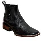A&A Western Wear Women’s Chelsea Ankle Boots, Leather with Hand-Tooled Floral Vamp, Square Toe - Black - OriginalWestern.com