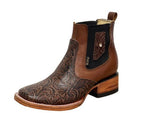 A&A Western Wear Women’s Chelsea Ankle Boots, Leather with Hand-Tooled Floral Vamp, Square Toe - Brown - OriginalWestern.com