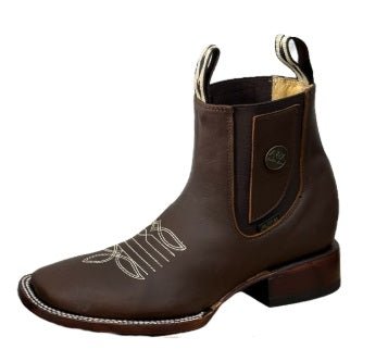 A&A Western Wear Women’s Chelsea Ankle Boots, Leather with Side Concho and Cream Toe Stitching, Square Toe - Brown - OriginalWestern.com