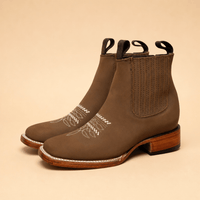 A&A Western Wear Women’s Chelsea Ankle Boots, Nubuck with Cream Toe Stitching, Square Toe - Hazelnut - OriginalWestern.com