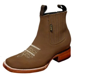 A&A Western Wear Women’s Chelsea Ankle Boots, Nubuck with Cream Toe Stitching, Square Toe - Hazelnut - OriginalWestern.com