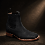 A&A Western Wear Women’s Chelsea Ankle Boots, Nubuck with Textured Stretch Panels, Square Toe - Black - OriginalWestern.com