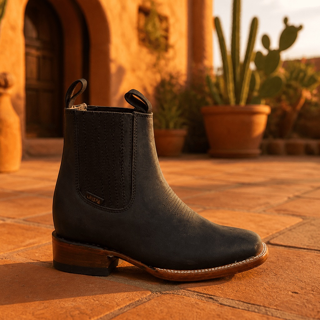 A&A Western Wear Women’s Chelsea Ankle Boots, Nubuck with Textured Stretch Panels, Square Toe - Black - OriginalWestern.com