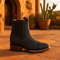 A&A Western Wear Women’s Chelsea Ankle Boots, Nubuck with Textured Stretch Panels, Square Toe - Black - OriginalWestern.com