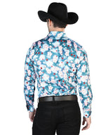 Aqua Flowers Casual Long Sleeve Shirt 43943 - OriginalWestern.com