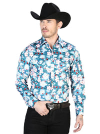 Aqua Flowers Casual Long Sleeve Shirt 43943 - OriginalWestern.com