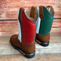 Men's Mexico Flag Leather Square Toe Cowboy Work Boot Est. 975