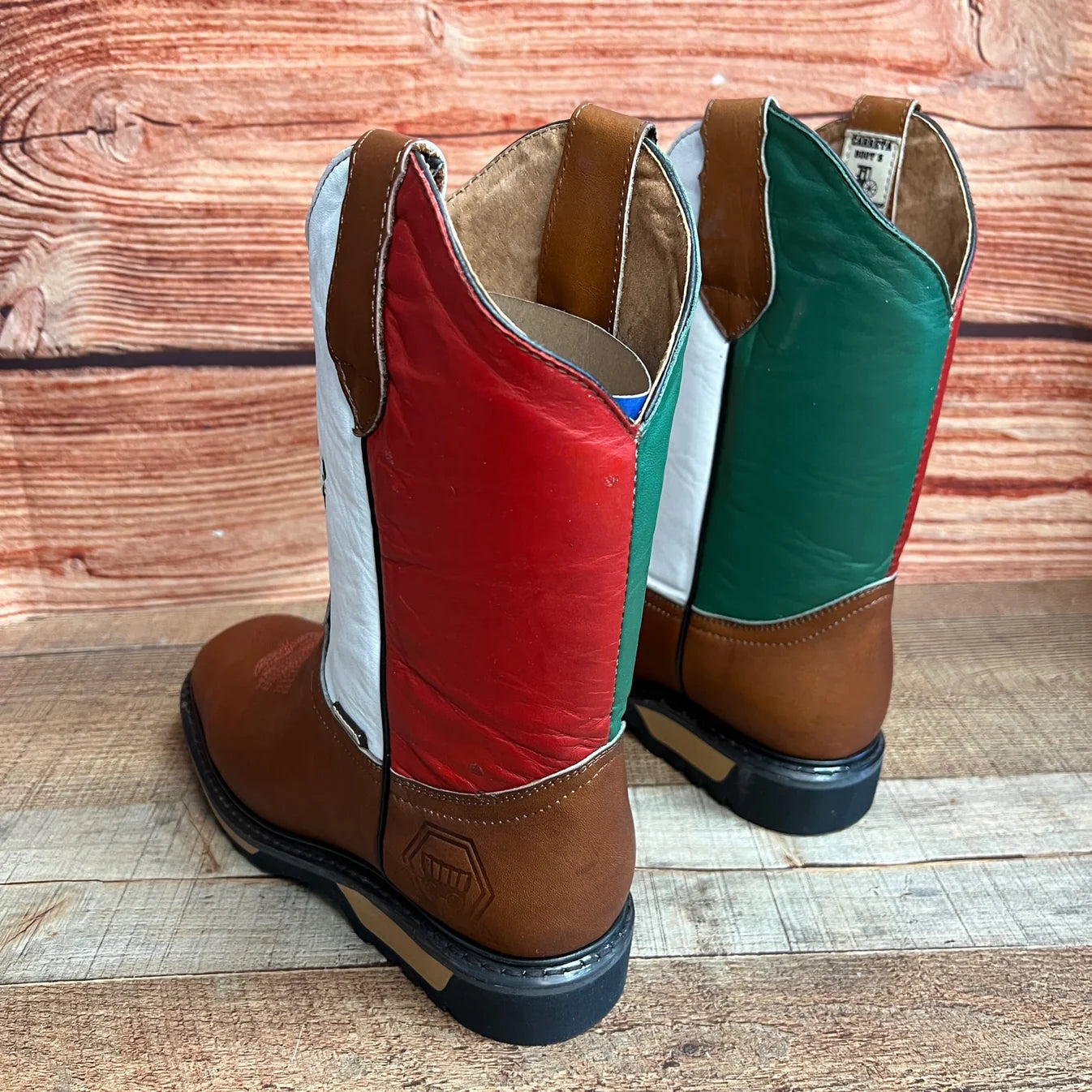 Men's Mexico Flag Leather Square Toe Cowboy Work Boot Est. 975