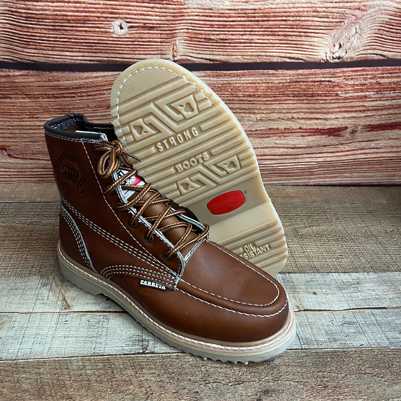 Men's Work Boots Genuine Leather Oil Water Resistant Strong and Light Weight Soles Est. 250 Gold Brazon Sole