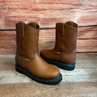 Men's Work Pull-On Steel Toe Leather Boots Truck Durable Sole Est. 410 Tan