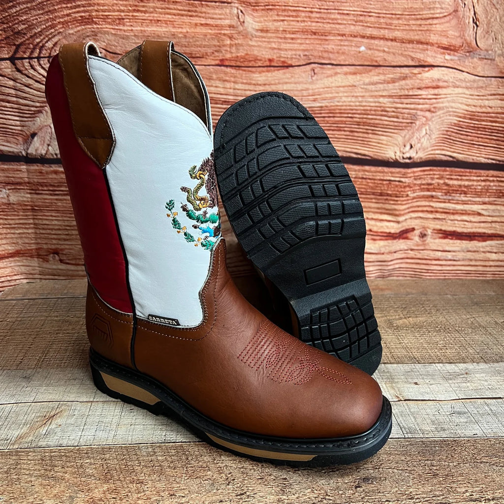 Men's Mexico Flag Leather Square Toe Cowboy Work Boot Est. 975