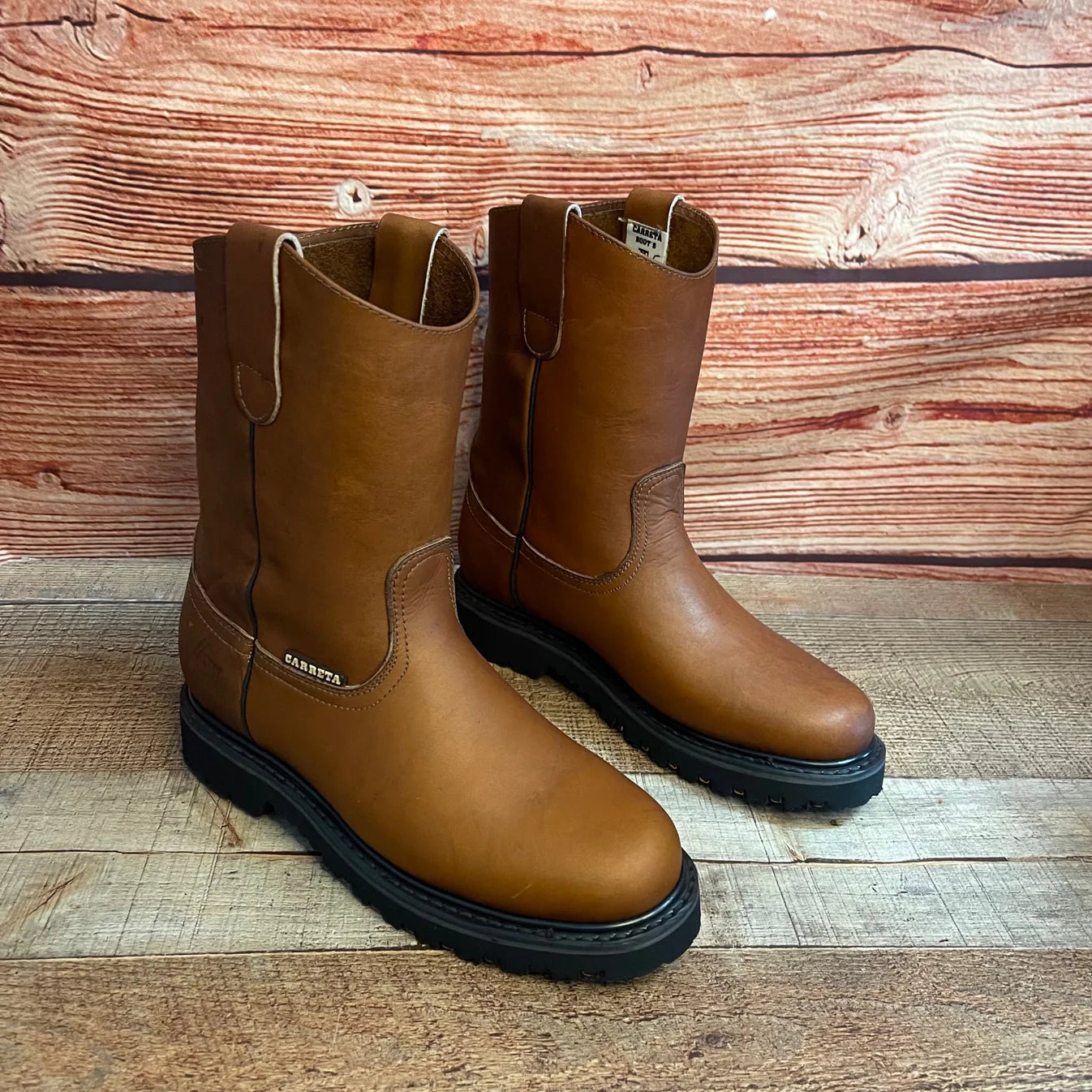 Men's Work Pull-On Steel Toe Leather Boots Truck Durable Sole Est. 410 Tan