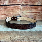 Genuine Handtooled Cincelado Leather Western Belt with Removable Buckle - Brown