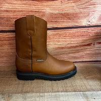 Men's Work Pull-On Steel Toe Leather Boots Truck Durable Sole Est. 410 Tan
