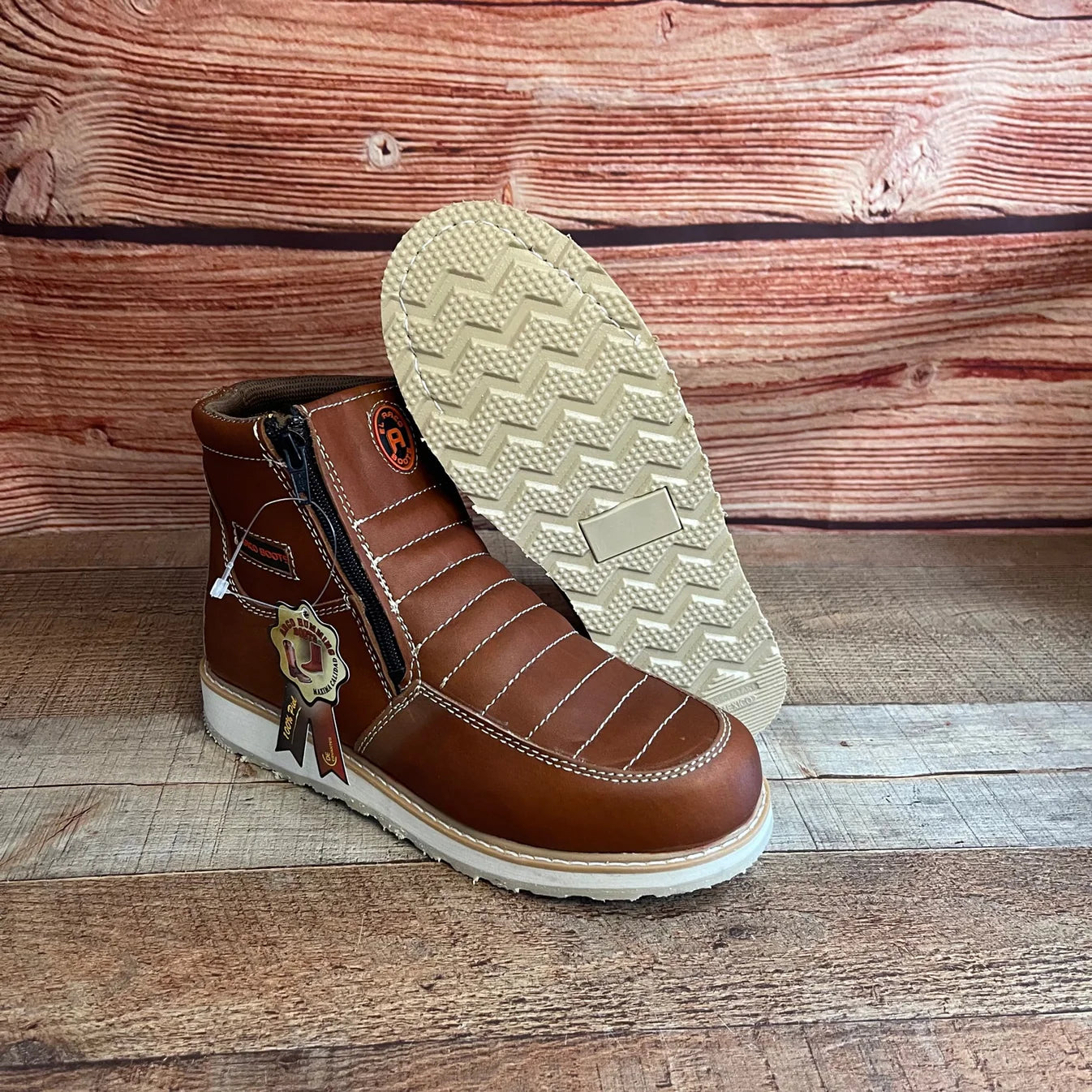 Men's Best Work Boots Zipper Genuine Leather Oil Water Resistant Est. 339 Gold