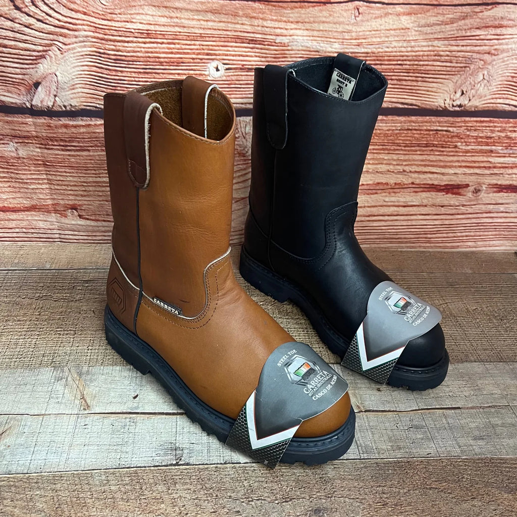 Men's Work Pull-On Steel Toe Leather Boots Truck Durable Sole Est. 410 Tan