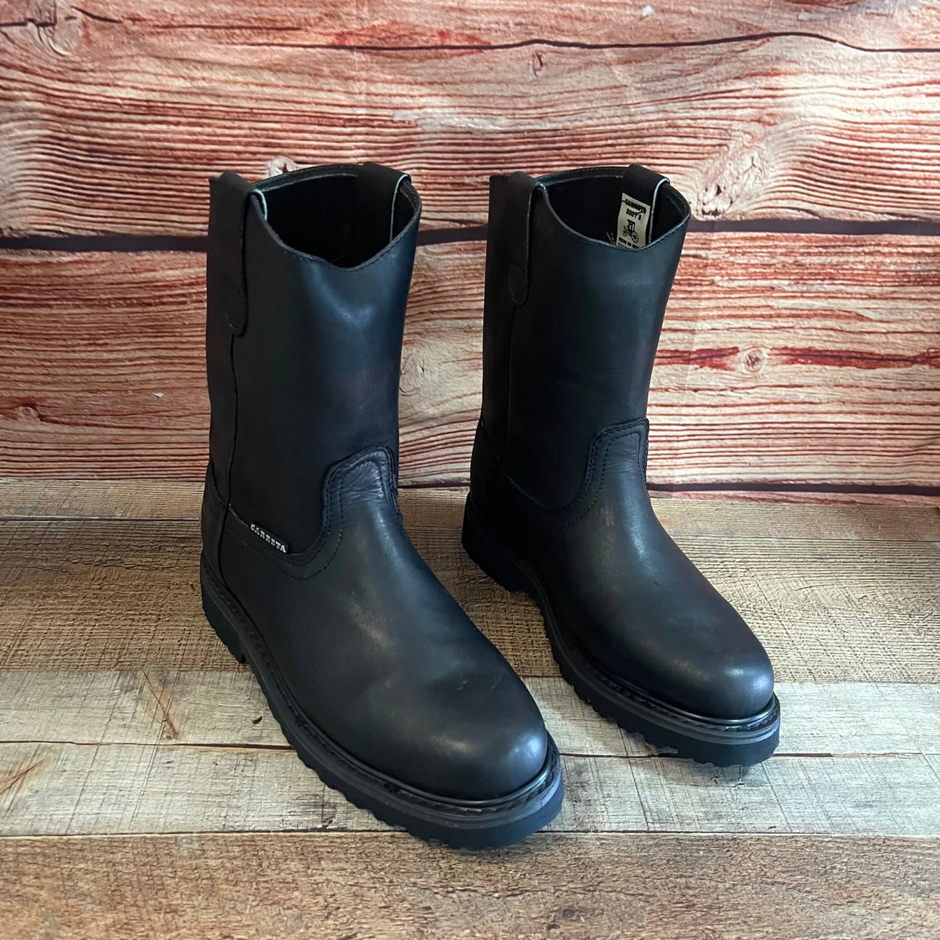 Men's Work Pull-On Steel Toe Leather Boots Truck Durable Sole Est. 410 Black