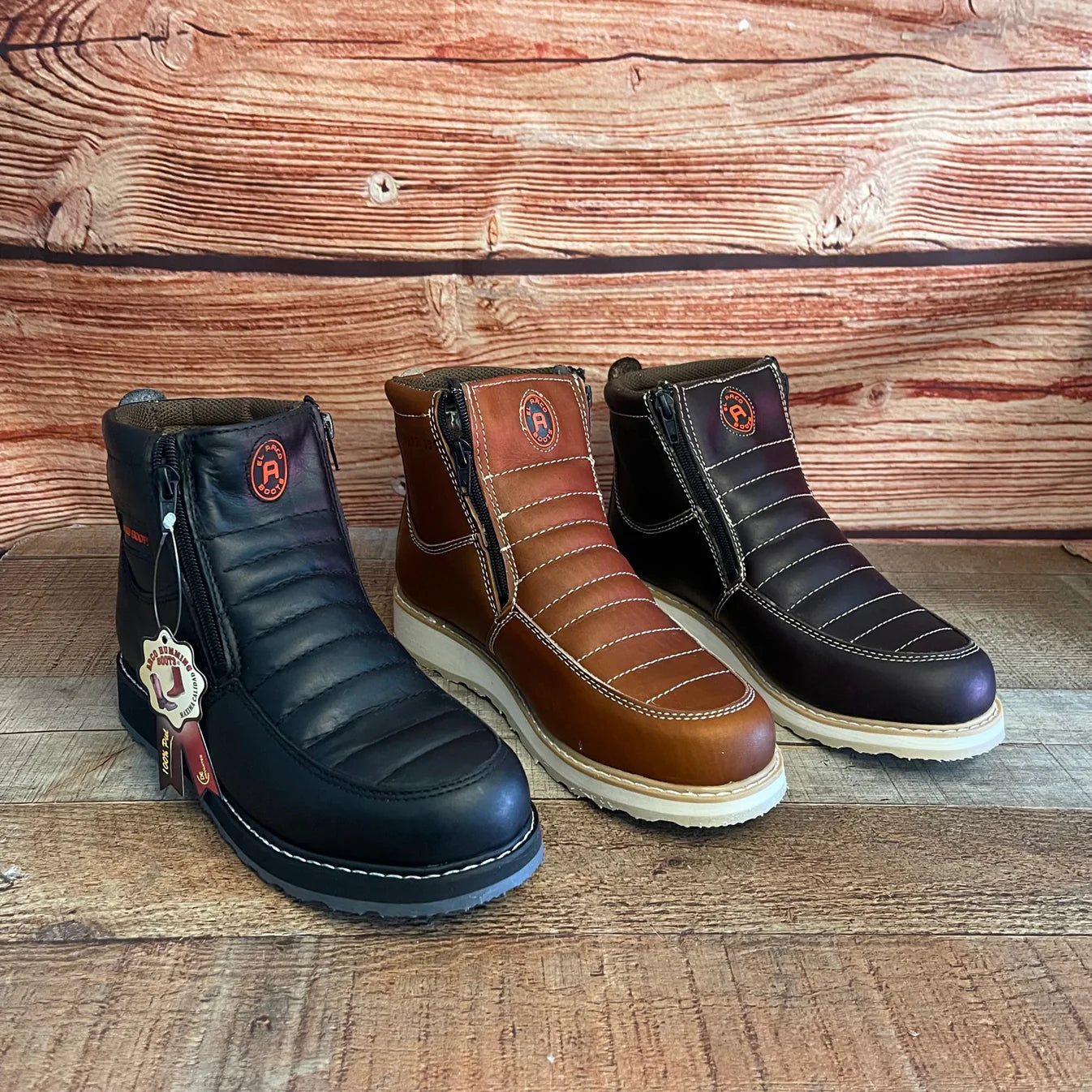 Men's Best Work Boots Zipper Genuine Leather Oil Water Resistant Est. 339 Brown
