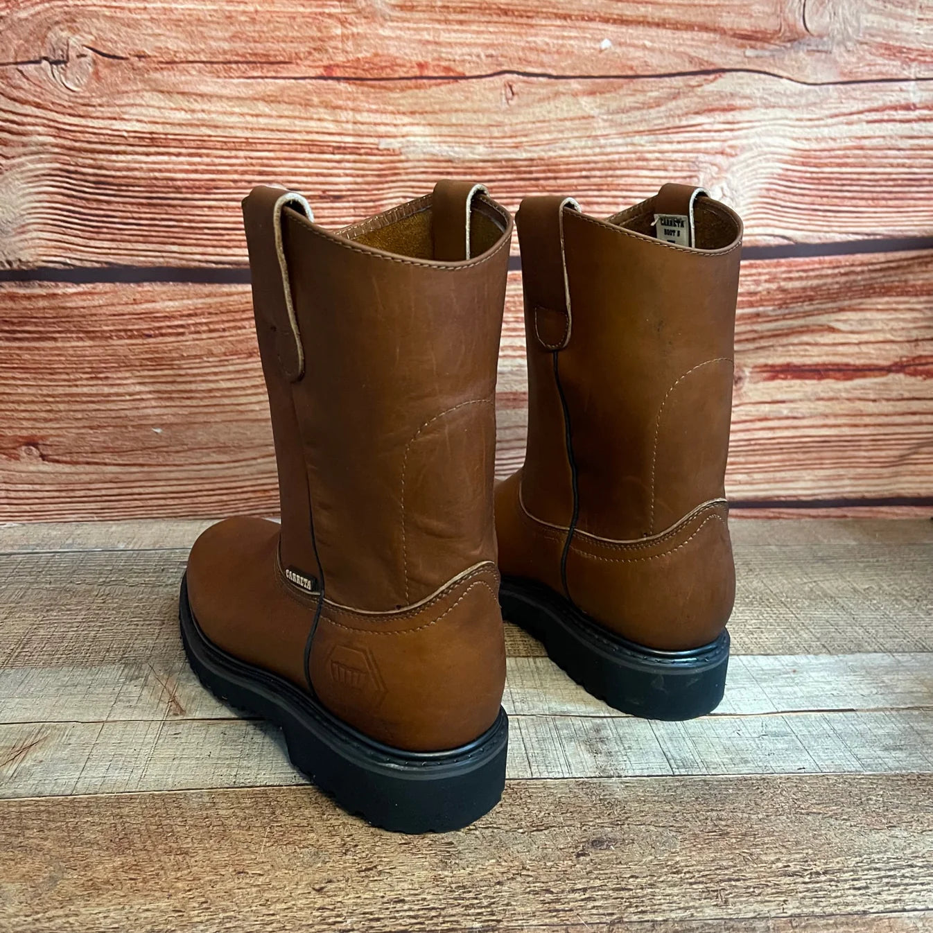 Men's Work Pull-On Steel Toe Leather Boots Truck Durable Sole Est. 410 Tan